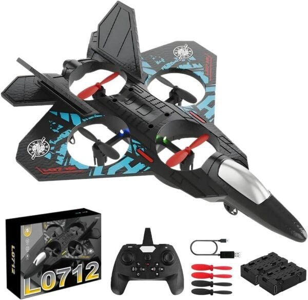 tak tak rc fighter jet drone toy – 2.4ghz remote control, 360° stunt plane with lights